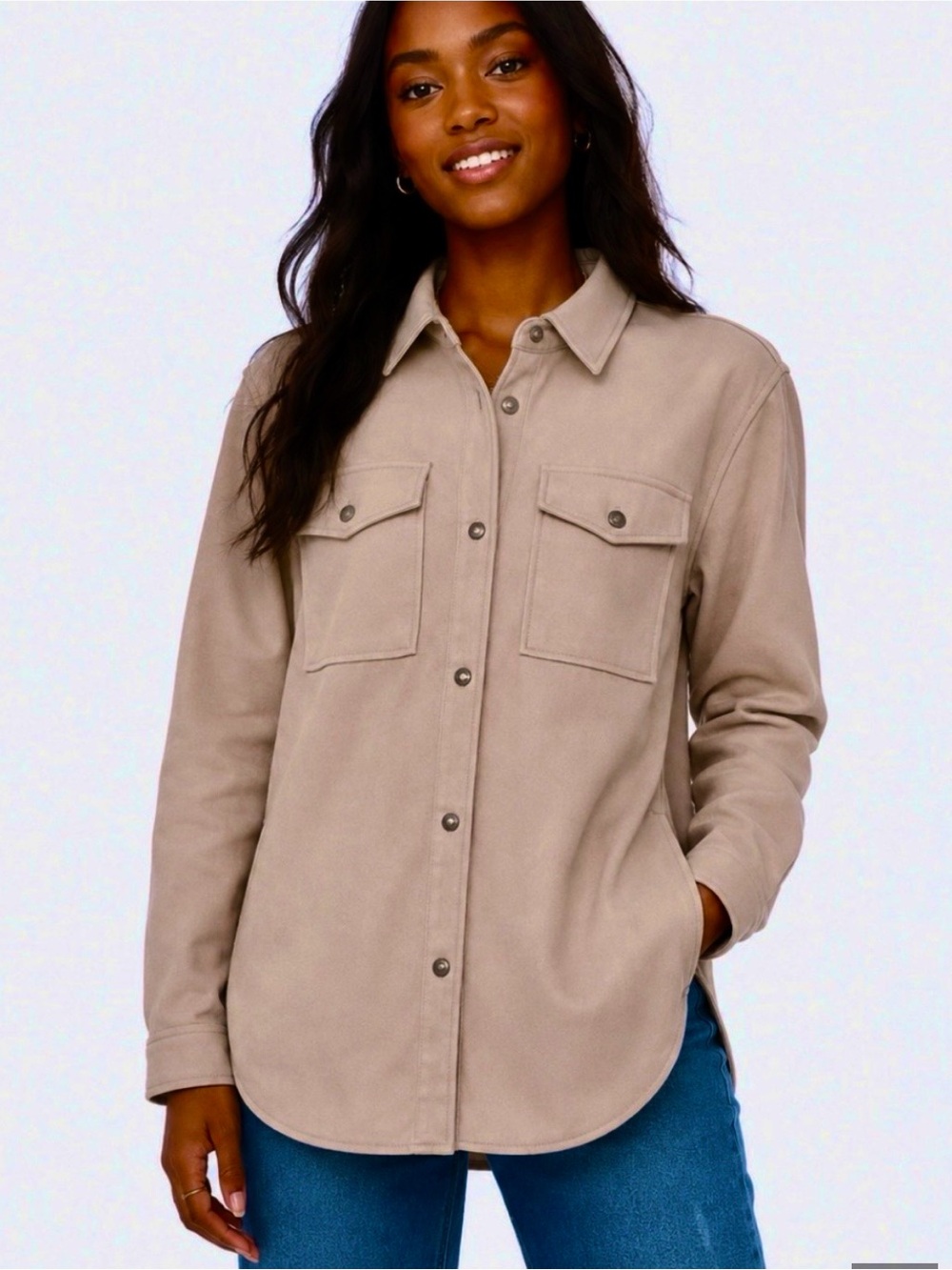 NEW kensie vegan leather snap front shacket
